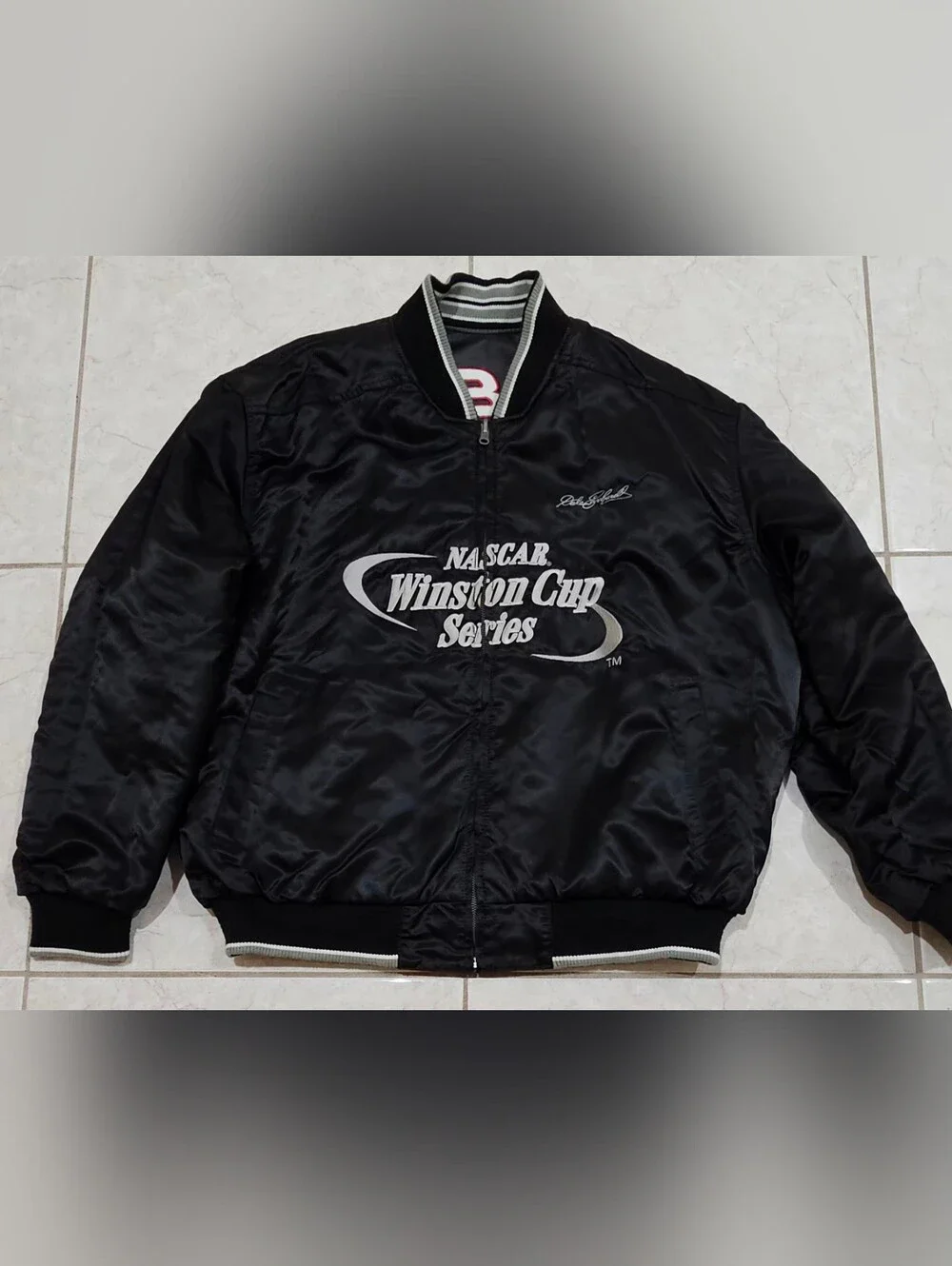 VINTAGE  Dale Earhardt Black Racing Patch Bomber Jacket - Men